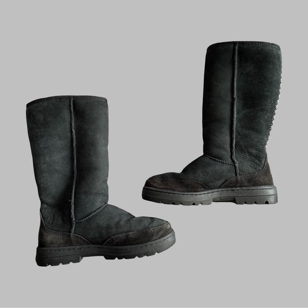 UGG Ultimate Tall Black Braid Back Boots Size 7
